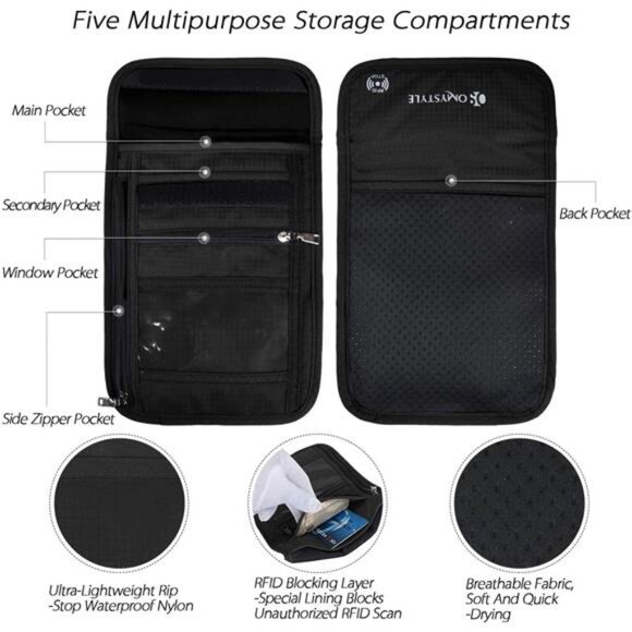 Neck Wallet, RFID Passport Holder for Travel, Adjustable Neck Strap - Picture 11 of 14